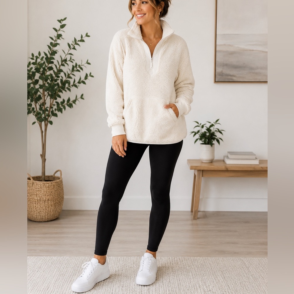 Natural Reflections 1/4 zip pullover, white cream color, fleece, soft